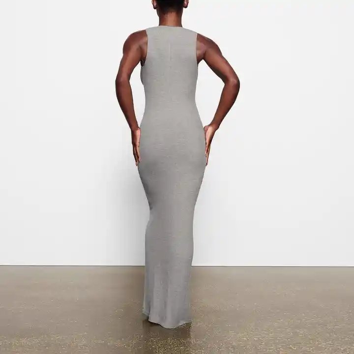 custom 2023 new arrivals lady clothes women halter solid maxi sexy knit bodycon long rib sweater summer women knitted dresses