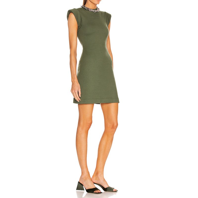 OEM Cuffed Sleeves Ribbed Collar Back Screen Print Graphic Jersey Logo Mini Dress Women