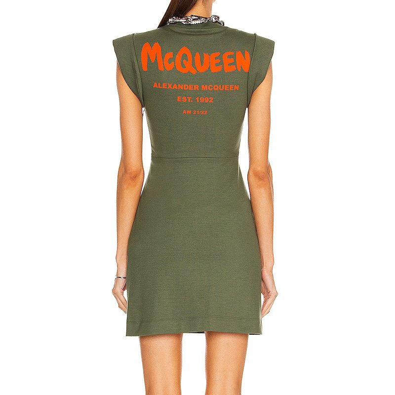 OEM Cuffed Sleeves Ribbed Collar Back Screen Print Graphic Jersey Logo Mini Dress Women