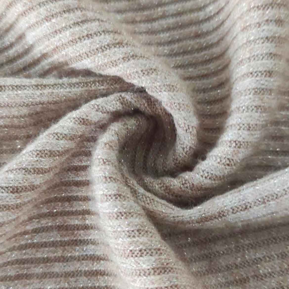 Luxury Glitter Brushed Recycled 46% Rayon 20% Nylon 26% Poly 8% Silver Lurex Metallic Jacquard 4*4 Rib Knit Fabric