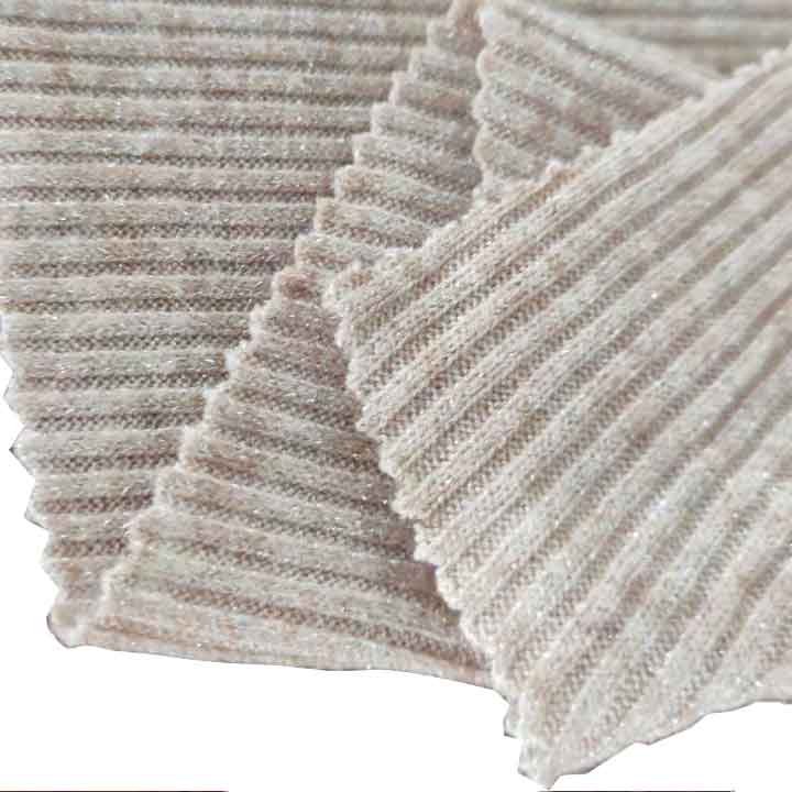 Luxury Glitter Brushed Recycled 46% Rayon 20% Nylon 26% Poly 8% Silver Lurex Metallic Jacquard 4*4 Rib Knit Fabric
