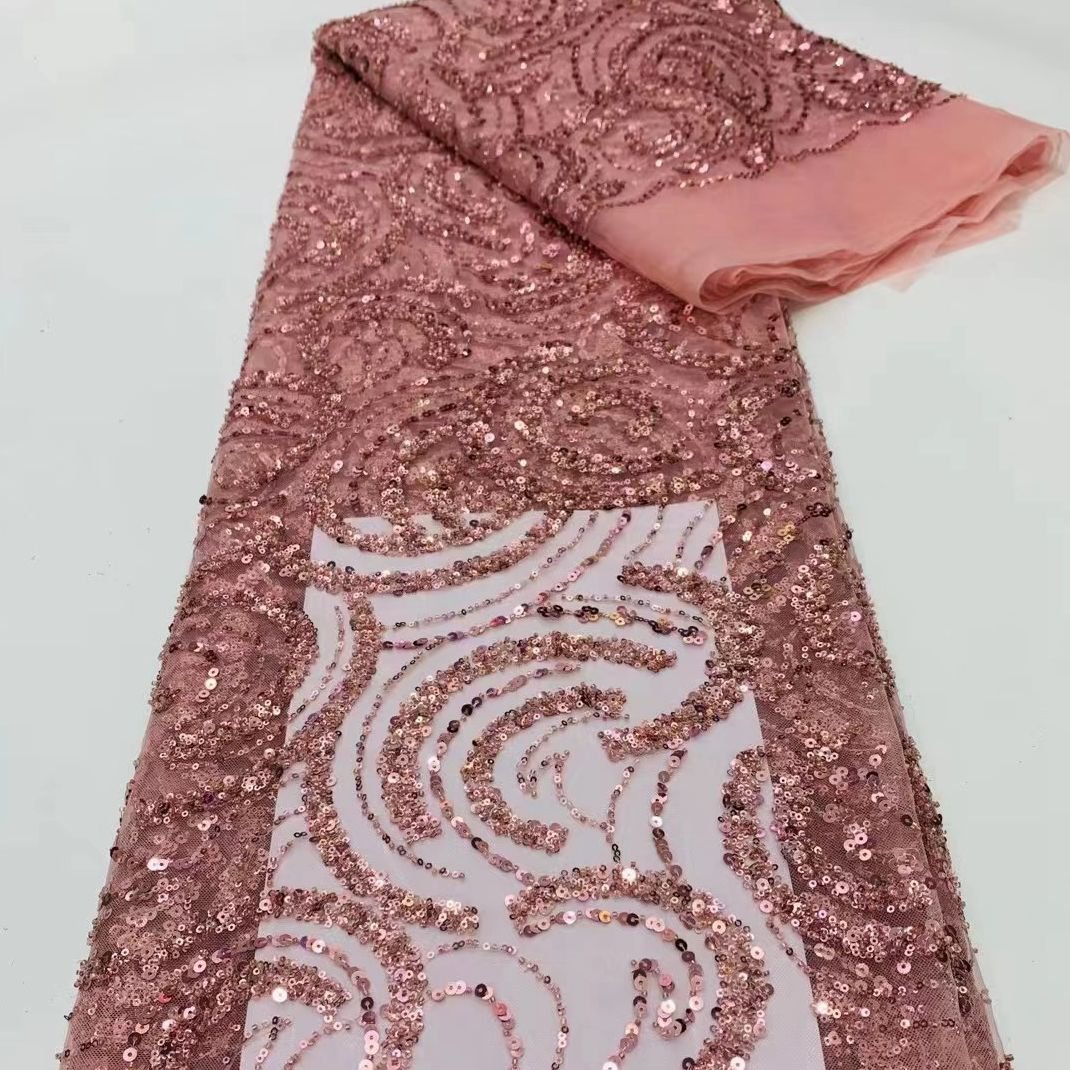 Zeal Luxury Latest Heavy Handmade Beads Lace Tulle Lace Embroidered With Sequins Fabric 5 Yards For Nigerian Wedding Party Dress