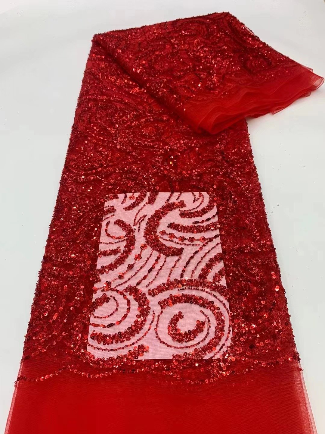 Zeal Luxury Latest Heavy Handmade Beads Lace Tulle Lace Embroidered With Sequins Fabric 5 Yards For Nigerian Wedding Party Dress