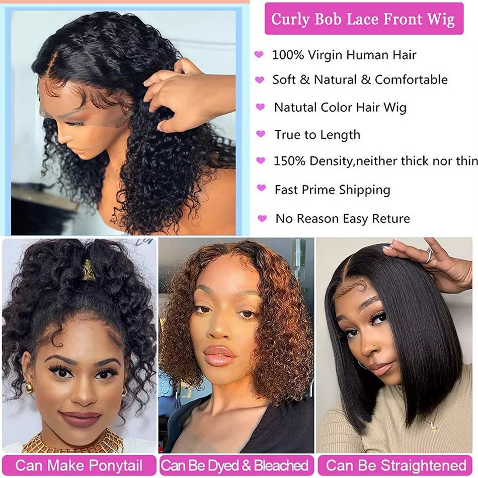 Kinky Curly Raw Brazilian Human Hair Short Bob Wigs Human Hair Lace Front Wigs For Black Women HD Lace Frontal Wigs Human Hair