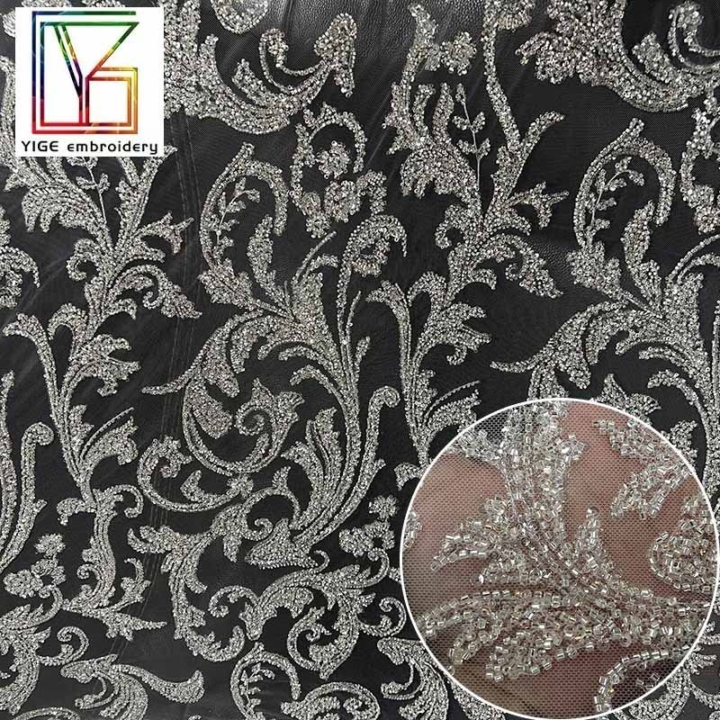 French New arrival top-quality luxury bridal beaded sequins Tulle lace embroidery women wedding dress fabric