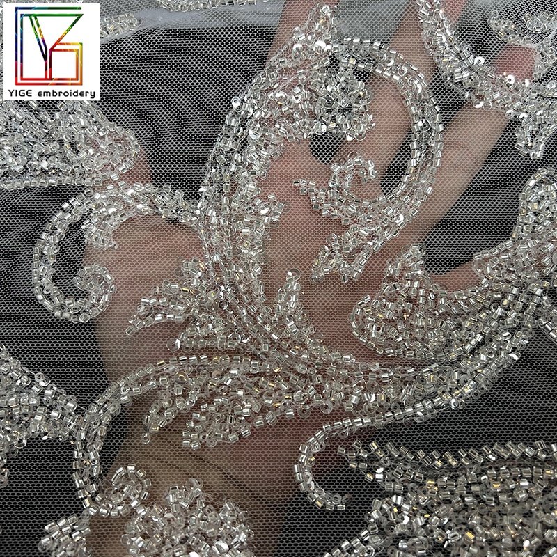 French New arrival top-quality luxury bridal beaded sequins Tulle lace embroidery women wedding dress fabric