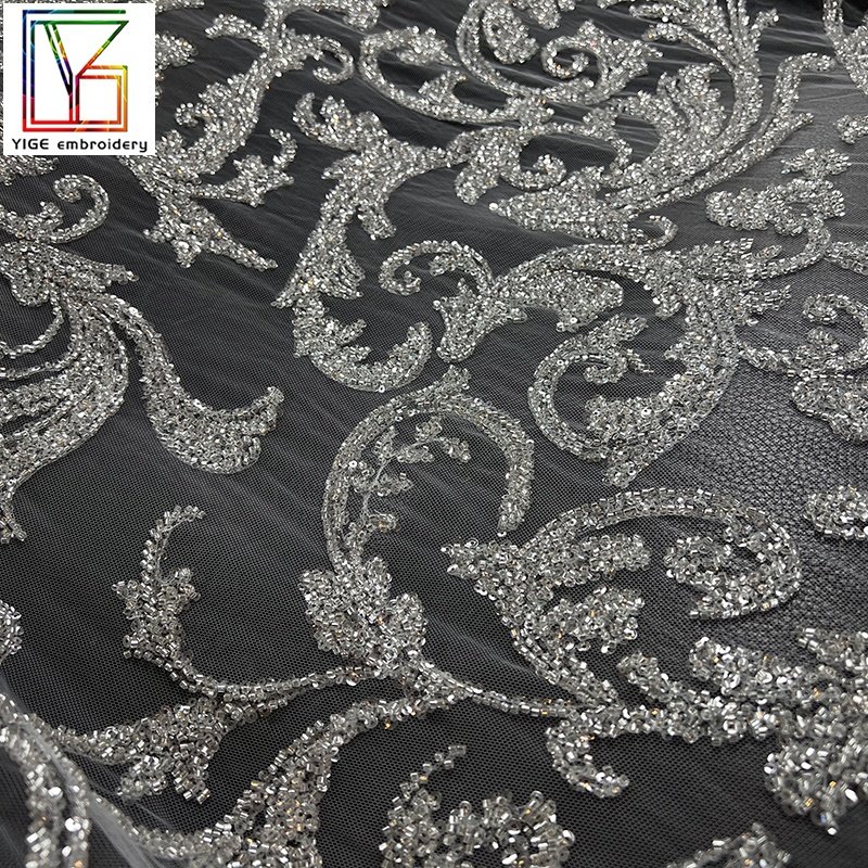 French New arrival top-quality luxury bridal beaded sequins Tulle lace embroidery women wedding dress fabric