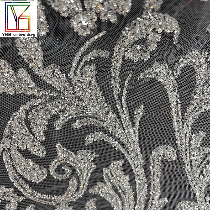 French New arrival top-quality luxury bridal beaded sequins Tulle lace embroidery women wedding dress fabric