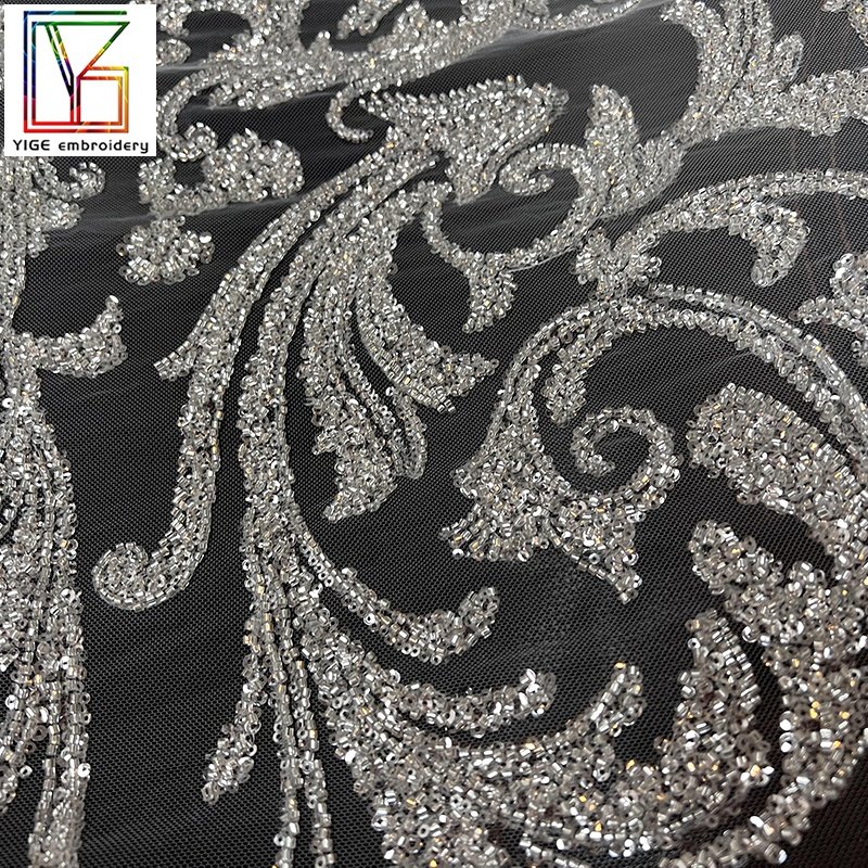 French New arrival top-quality luxury bridal beaded sequins Tulle lace embroidery women wedding dress fabric
