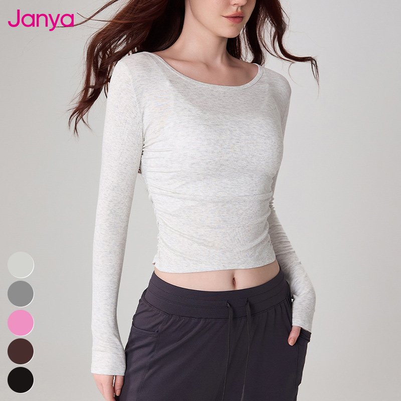 New Workout Clothing Shirts Modal Side Folds Sports Tops Crew Neck Long Sleeve Gym Fitness Tshirt Ribbed Yoga Shirt For Women