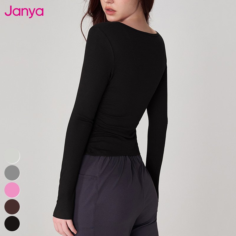 New Workout Clothing Shirts Modal Side Folds Sports Tops Crew Neck Long Sleeve Gym Fitness Tshirt Ribbed Yoga Shirt For Women