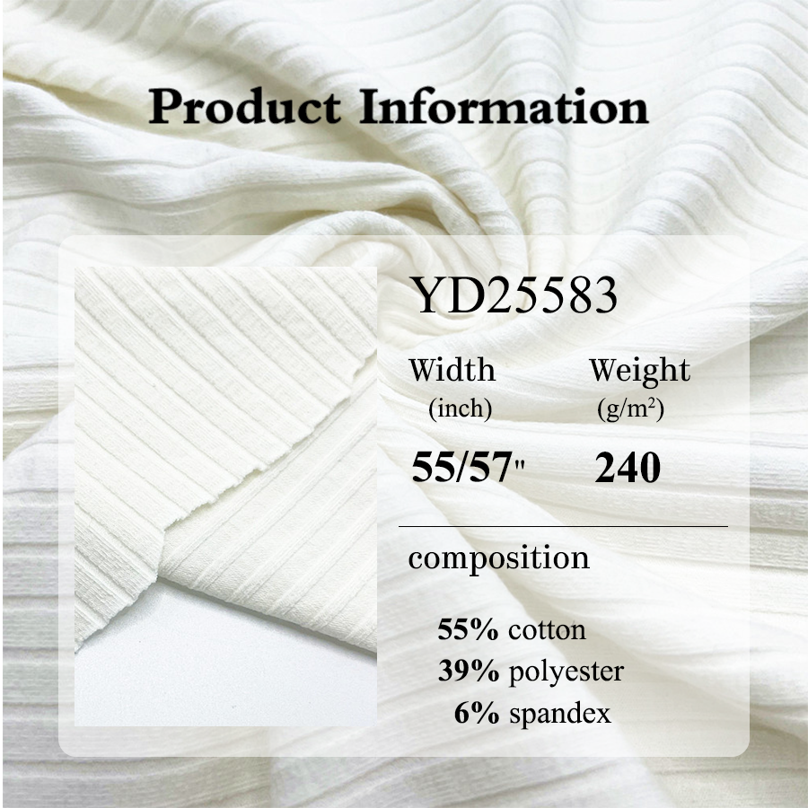 Custom 5x2 white solid color ribbed fabric cotton polyester spandex jersey stretch 8*4 wide knit rib fabric for dress