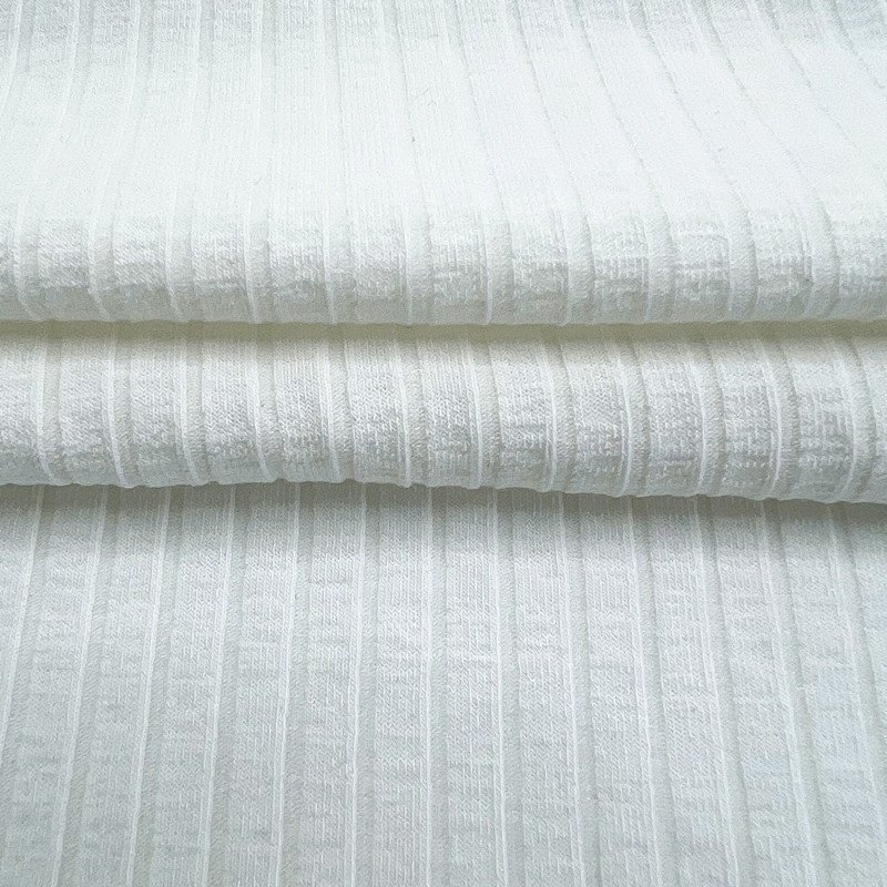 Custom 5x2 white solid color ribbed fabric cotton polyester spandex jersey stretch 8*4 wide knit rib fabric for dress