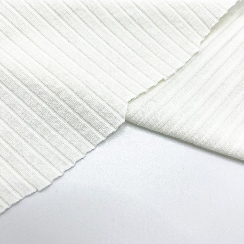 Custom 5x2 white solid color ribbed fabric cotton polyester spandex jersey stretch 8*4 wide knit rib fabric for dress