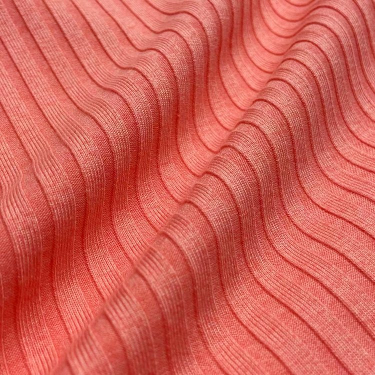 Custom solid ribbed 78% viscose 18% polyester 4% spandex 7*6 wide knit 290GSM rayon rib fabric for garments