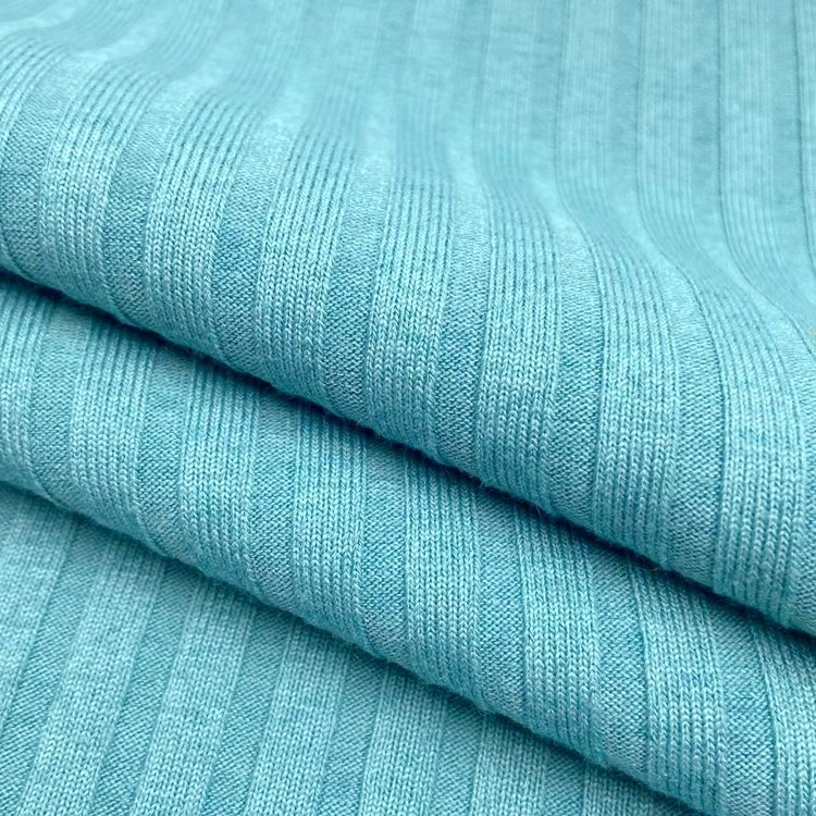Custom solid ribbed 78% viscose 18% polyester 4% spandex 7*6 wide knit 290GSM rayon rib fabric for garments