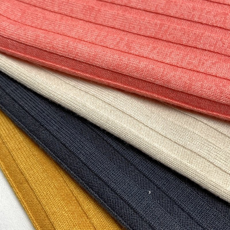 Custom solid ribbed 78% viscose 18% polyester 4% spandex 7*6 wide knit 290GSM rayon rib fabric for garments