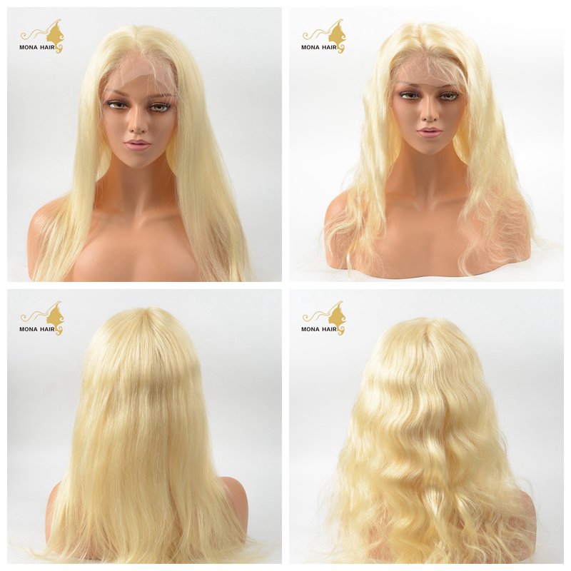 Wholesale body wave lace frontal 613 blonde wigs 100% human hair
