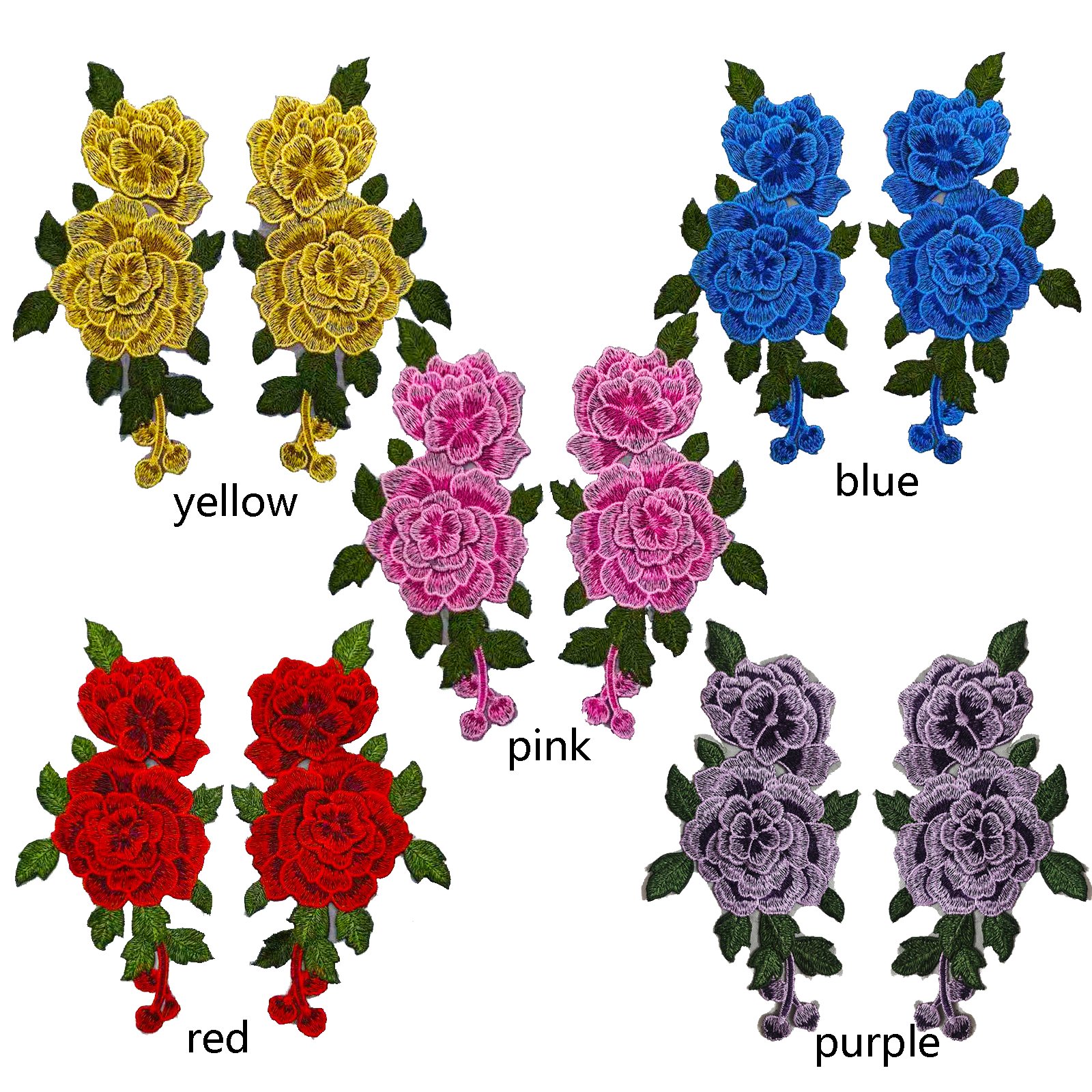 Pair of Flowers Patches 3D Chemical Lace Embroidery Corsages Appliques Patches