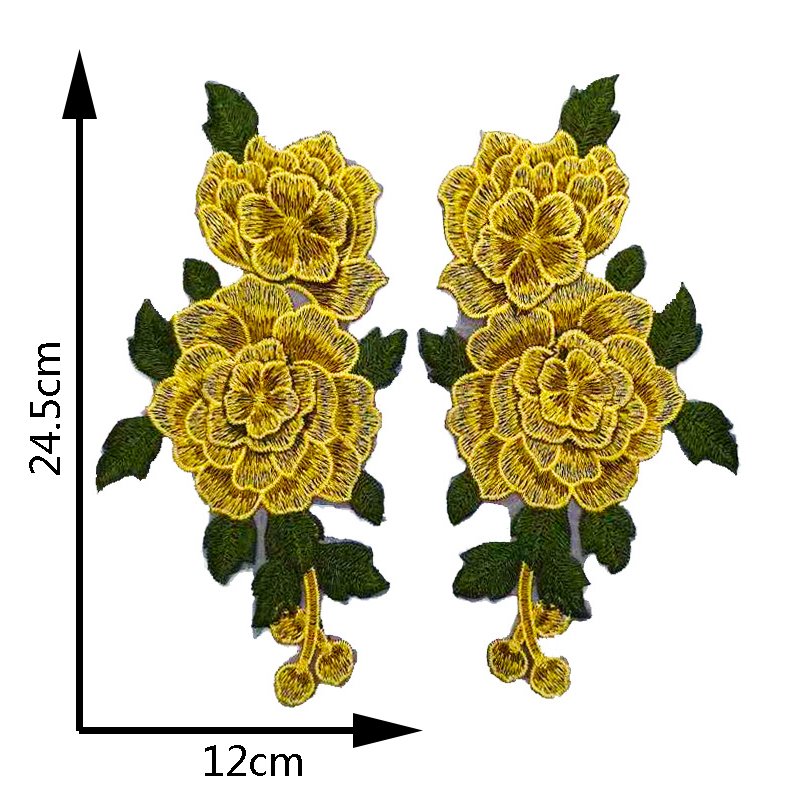 Pair of Flowers Patches 3D Chemical Lace Embroidery Corsages Appliques Patches
