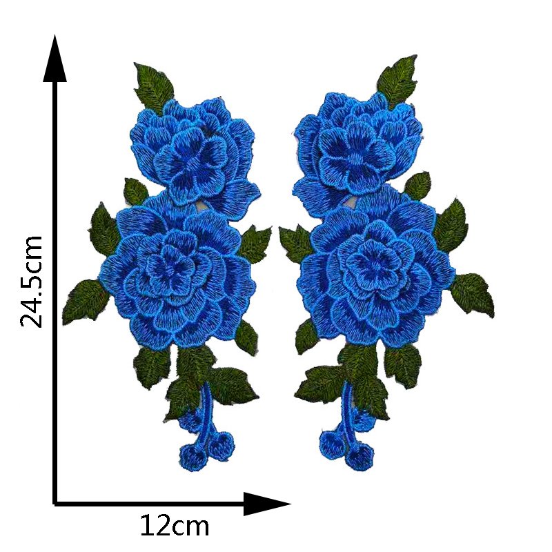 Pair of Flowers Patches 3D Chemical Lace Embroidery Corsages Appliques Patches