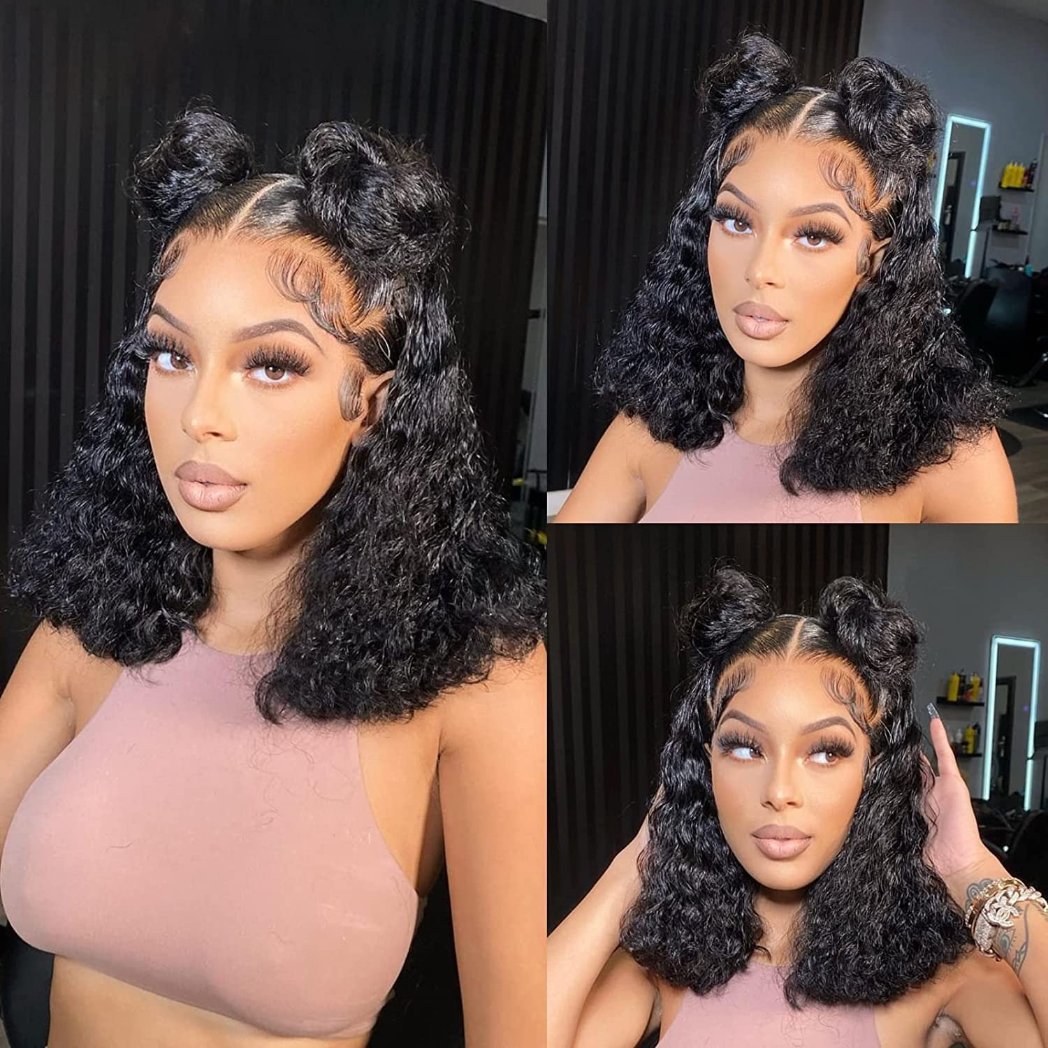 JP Hot Sale Bob Wigs Brazilian Human Hair Lace Front Wigs Transparent Lace 180% Density Curly Lace Front Wigs With Baby Hair