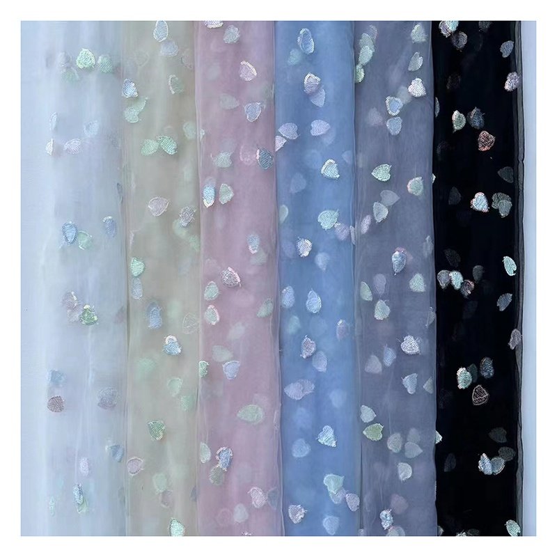 SCX004 Wholesale Embroidered Heart Shape Glitter Symphony Sequins Tulle Fabric Mesh for Kids Skirt