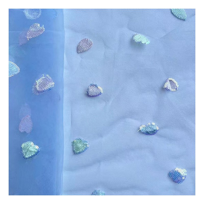 SCX004 Wholesale Embroidered Heart Shape Glitter Symphony Sequins Tulle Fabric Mesh for Kids Skirt