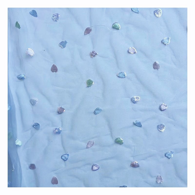 SCX004 Wholesale Embroidered Heart Shape Glitter Symphony Sequins Tulle Fabric Mesh for Kids Skirt