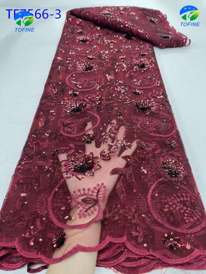 Simple designs Sequins lace hot selling nigeria lace pure color high quality french lace for party