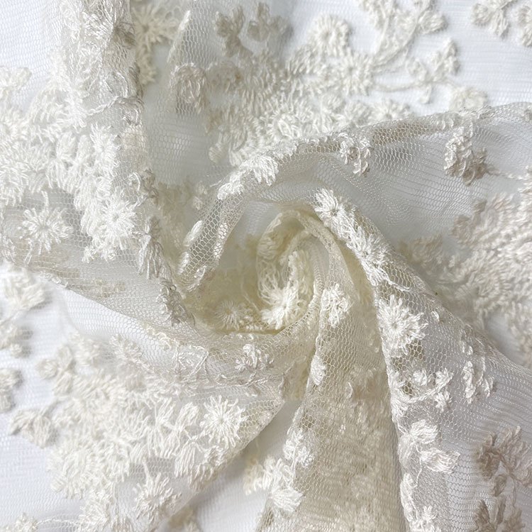Harvest nylon mesh cotton flora embroidery fabric for dress women