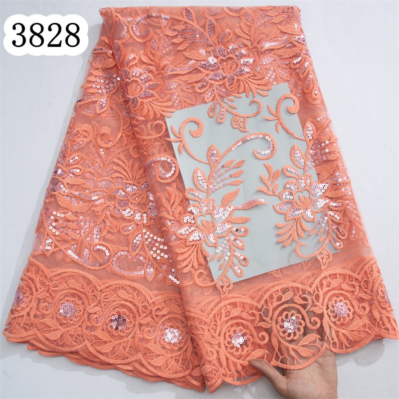 3828 Green Cheap African Mesh Sequined Lace Fabric French Tulle Lace Fabric 2024 Nigerian Wedding Dress for Women Clothes