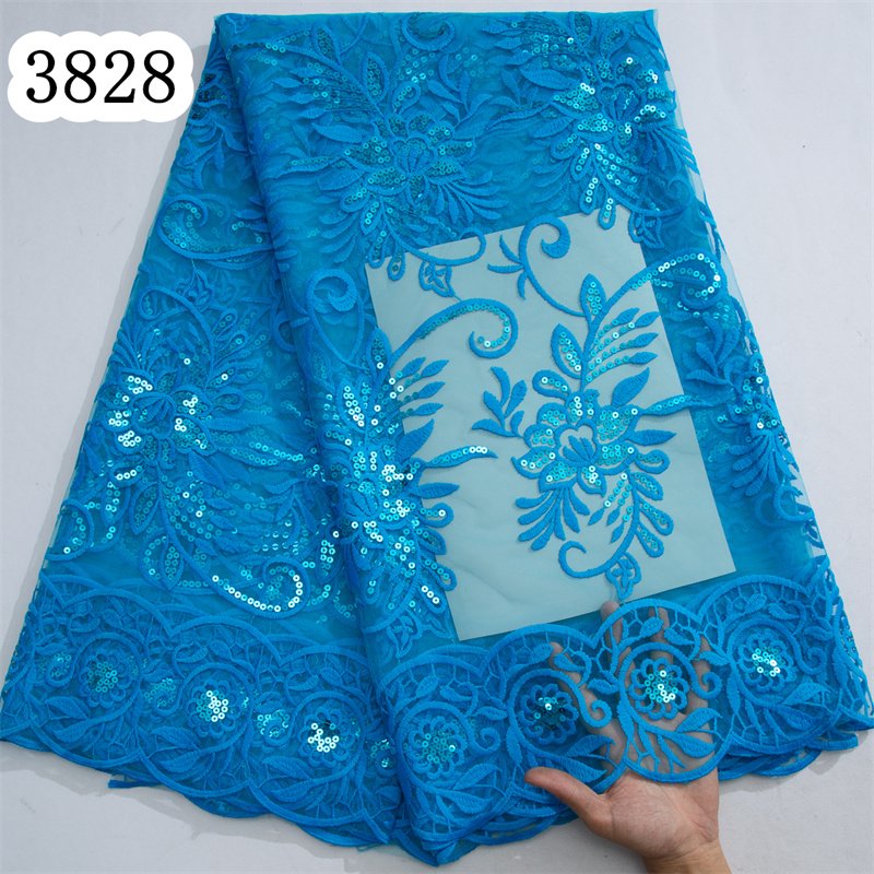 3828 Green Cheap African Mesh Sequined Lace Fabric French Tulle Lace Fabric 2024 Nigerian Wedding Dress for Women Clothes