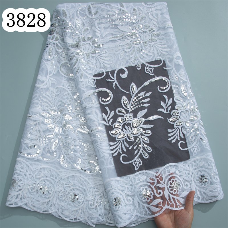 3828 Green Cheap African Mesh Sequined Lace Fabric French Tulle Lace Fabric 2024 Nigerian Wedding Dress for Women Clothes