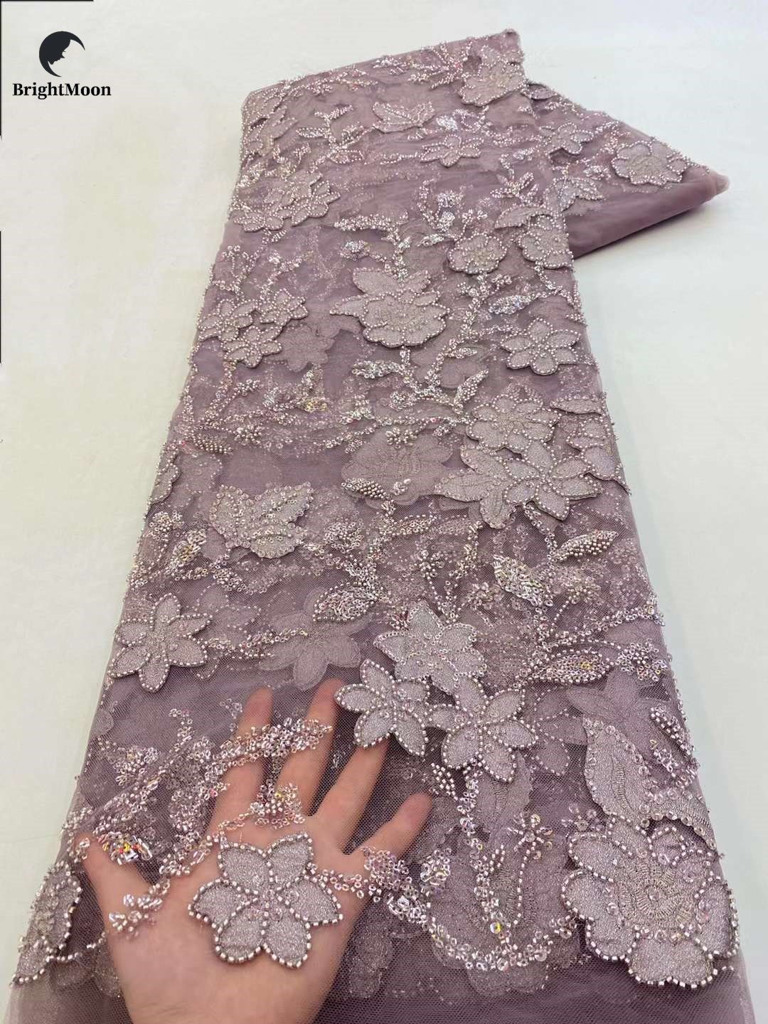 Mesh Heavy Beaded Embroidery Fabric With Glitter For Wedding Evening Dress Wedding Dress