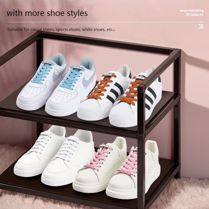 Press Lock Shoelaces without ties Elastic Laces Sneaker Kids Adult 8MM Widened Flat Shoelace for Shoes No Tie sports Shoe laces