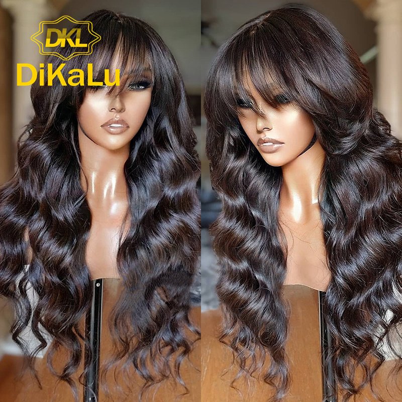 8-40 Inch Body Wave Lace Front Wig Human Hair Wigs With Bangs Glueless 13x4 Lace Frontal Wig Pre Plucked Cheap Hair 250% Density