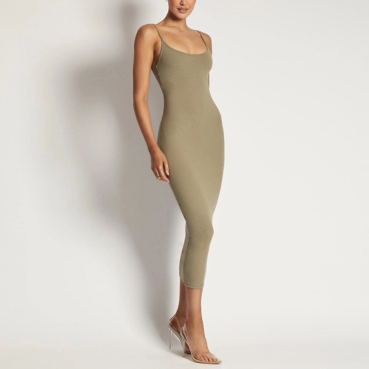 knitwear mufacturers open back embellished knitted midi dress rib sweater summer knitted dresses knit dress women