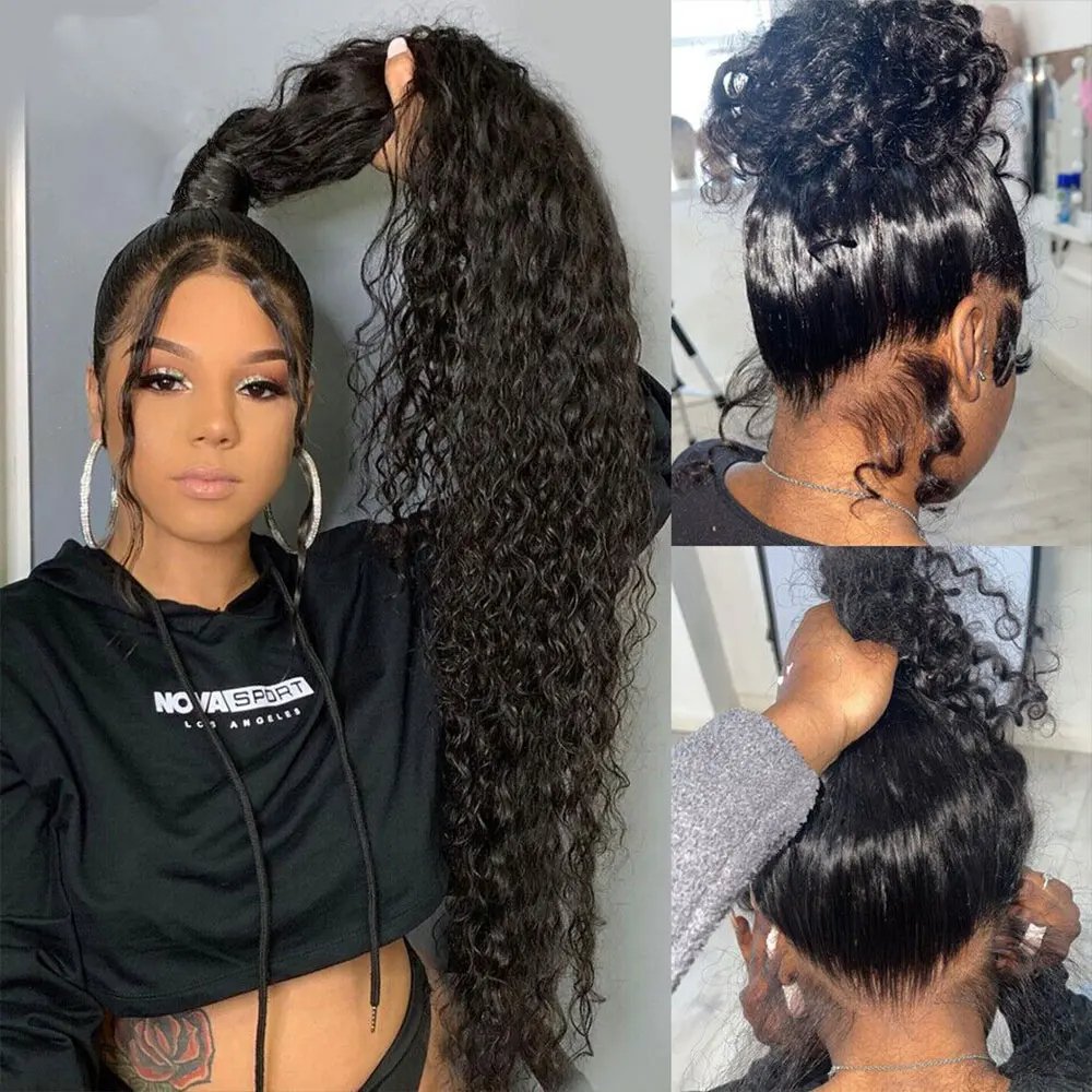 Wholesale glueless cuticle aligned lace frontal wigs 100% human hair pre plucked water wave wig human hair 360 lace wig