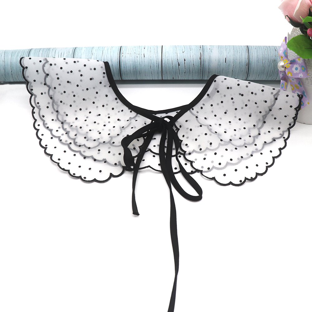 Front Tie White O-Neck Detachable Embroidery Designs Dress Accessories Lace White Organza Ladies Female Fake Collar For Dress