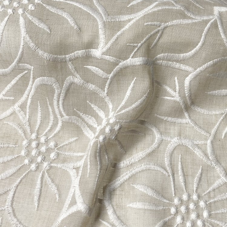 Harvest TC melange sheen base cotton big white floral embroidery fabric from manufacturer for women and girls blouses coat