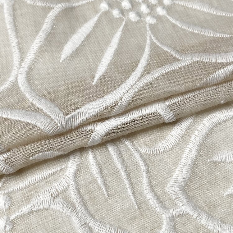 Harvest TC melange sheen base cotton big white floral embroidery fabric from manufacturer for women and girls blouses coat