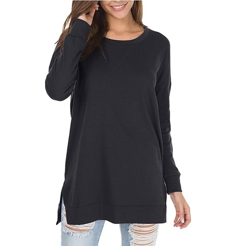 Custom Women Black White Oversize Clothing Casual Long Sleeve Scoop Neck Long Fitted Ribbed Women's T-shirts Suppliers