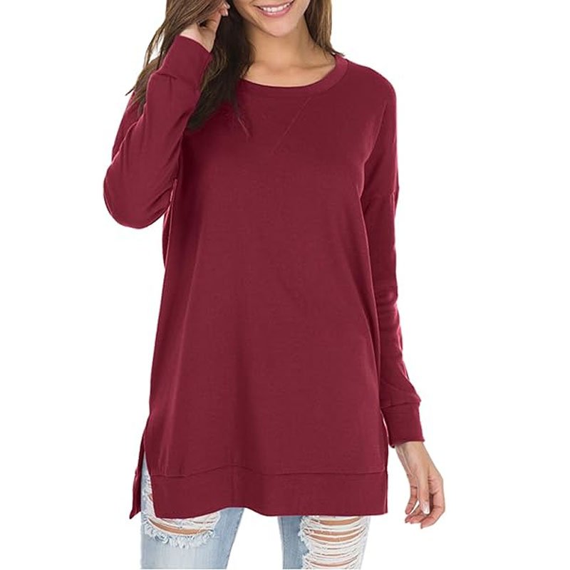 Custom Women Black White Oversize Clothing Casual Long Sleeve Scoop Neck Long Fitted Ribbed Women's T-shirts Suppliers