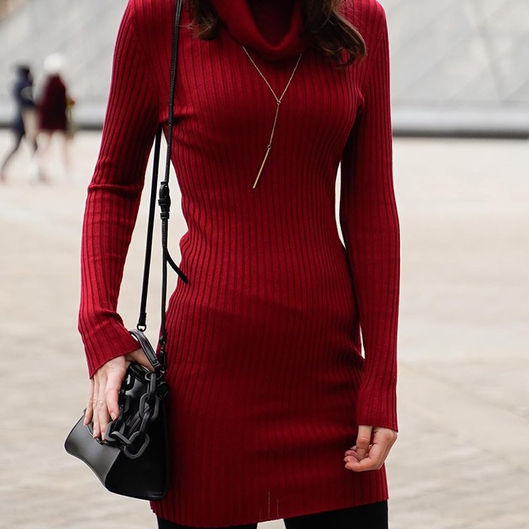 Woman Sweater dress for women Ribbed Knit Fitted midi Sexy Fall Winter bodycon Cowl neck dresses