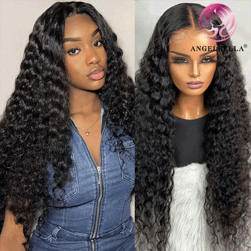AngelBella Real Hd Lace Wig Raw Indian Human Hair 13x4 Deep Wave Full Frontal Lace Wigs Peruvian Hair Hunan Hair Wigs