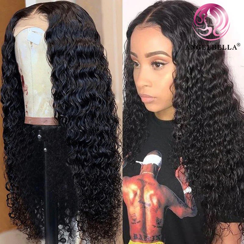 AngelBella Real Hd Lace Wig Raw Indian Human Hair 13x4 Deep Wave Full Frontal Lace Wigs Peruvian Hair Hunan Hair Wigs