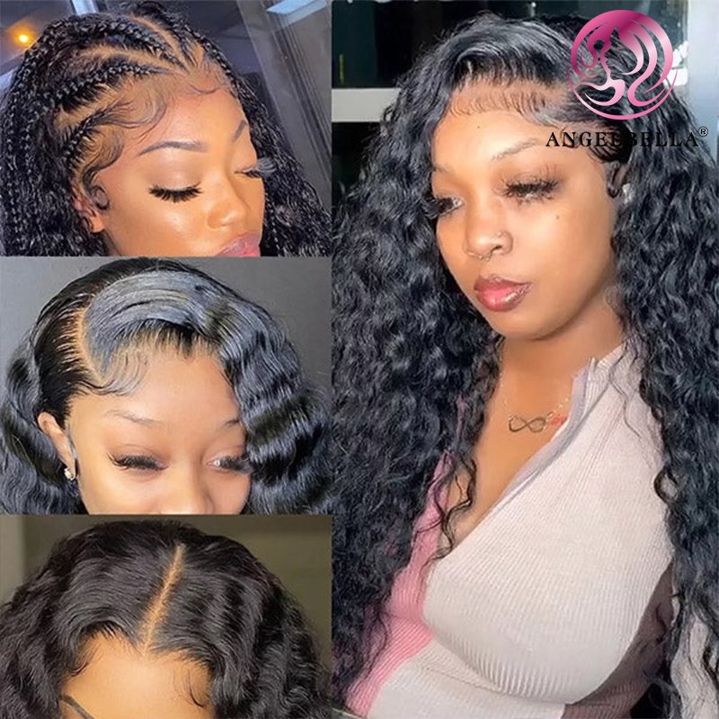 AngelBella Real Hd Lace Wig Raw Indian Human Hair 13x4 Deep Wave Full Frontal Lace Wigs Peruvian Hair Hunan Hair Wigs