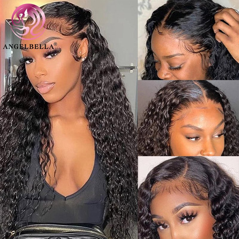 AngelBella Real Hd Lace Wig Raw Indian Human Hair 13x4 Deep Wave Full Frontal Lace Wigs Peruvian Hair Hunan Hair Wigs