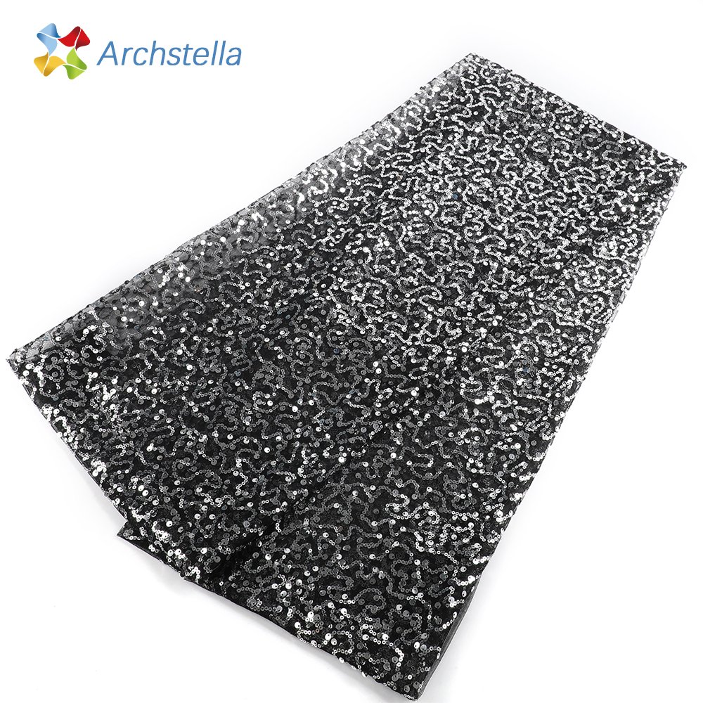 ARCHSTELLA Mermaid Curved sequins on mesh Fabric for shiny evening dress